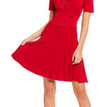 Draper James  Women’s Red Bow Knit Pleated Knee Length Dress Size Medium Photo 0
