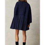 NEW Crew Neck Pullover Oversized Sweatshirt Mini Dress XS Blue Photo 4