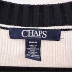 CHAPS Striped V-Neck Cable Mixed Knit Sweater Black White Sz Medium Photo 5