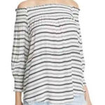 Faithfull the Brand Striped Es Calo Off Shoulder Black & White Top Size 6 Photo 0