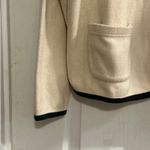 LL Bean Cream Fleece Cardigan Jacket Black Trim Button Front Pockets Large Photo 6