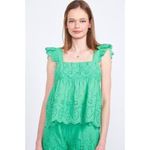 Emory park  Eleanor Ruffle Sleeve Eyelet Top in Green Large  / L FEMININE Photo 1