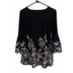 Alfani  Women's Blouse Medium Black White Floral Crochet Sleeves Polyester Photo 1