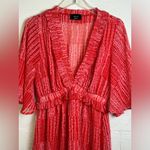 VICI  Woman’s Red & White Sheer Vneck Floral Bohemian Twee Mini Dress Size Medium Photo 1