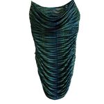 Oh Polly  Lunar Green Blue Striped Print Cowl Ruched Bodycon Mini Dress Photo 4