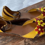 Marc Jacobs Y2K VTG Floral Appliqué Yellow Leather Wedge Sandals Strappy Shoes Photo 0