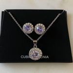 NWT Cubic Zirconia Round Halo Pendant and Earrings Set in Fine Silver Plate. Photo 5