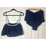 Victoria's Secret Victoria’s Secret Navy Eyelet Lace Trim Ruffle Crop Top Pajama Short Set L Photo 2
