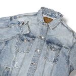 American Eagle Denim Jacket Sz Small Trucker Type III 3 Ripped Distressing Long Photo 1