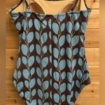 Garnet Hill  Size 8/Medium Brown Blue Floral Leaf Pattern One Piece Swimsuit Photo 6
