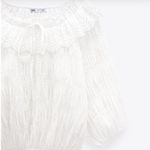 ZARA NWT  Women Off White Textured Tie Eyelet 3/4 Sleeve Slight Cropped Top Sz M Photo 4