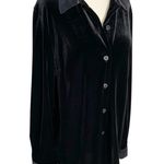 VINTAGE 90s ELLEN FIGG Black Velvet Shirt with Satin Trim Size 12 Photo 0