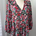 ZARA  Red Pink Black Green Floral Long Balloon Sleeves Midi Dress Women’s Small Photo 1