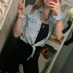 noble u light blue denim cropped tied elbow sleeve shirt M Photo 0