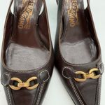 Salvatore Ferragamo  Acribia Slingback Kitten Heels Chocolate Brown Gold 7.5 Photo 6