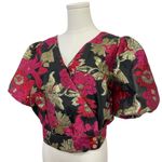 Jealous Tomato Floral Puff Sleeve Wrap Top Small Love You More Black, Pink, Gold Photo 0
