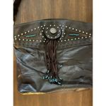 Brown leather BOHO Southwest fringe bag purse studded Turquoise Accent Aztec Photo 2