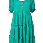 easel  Puff Sleeve Tiered Mini Babydoll Dress Green Small Flowy Romantic Boho NWT Photo 12