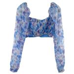 Nasty Gal Floral Sweatheart Crop Top Sheer Balloon Sleeve New Photo 9