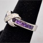 None Sterling Silver Ring Amethyst Stones X Design Size 7 Signed 925 FAS Photo 2
