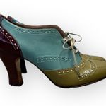 John Fluevog Brogued Lace-up Oxford Heel Blue Green Burgundy 11 Discontinued Photo 0