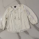 Paige Textured Swiss Dot Peasant Blouse Women’s Small Antique White Tassles Boho Photo 1