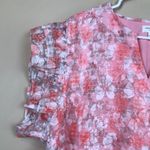 Chic Soul Women’s Floral Print Pink White Overlay Flutter Sleeve Blouse Photo 3