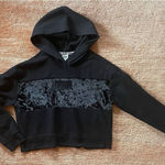 Victoria's Secret PINK CROPPED HOODIE VELVET LOGO LONG SLEEVE BLACK SZ S Photo 0