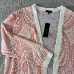 Talbots Womens Cardigan Sweater Medium Peach White Linen Blend Open Front Photo 0