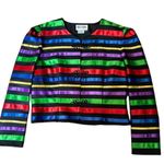 Maggy London Vintage 90's Rainbow ribbon collarless black blazer size 10-12 Photo 3