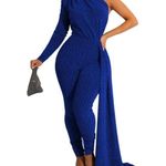 Dinyln - Blue Jumpsuit formal Sequin One Sleeve Party Clubwear - Size Small Photo 1