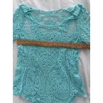 Blue Sheer Embroidered Lace Top Womens Medium Floral Boho Festival Layer Beach Photo 6