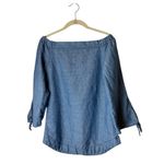 Free People  Shirt Women XS Blue Off The Shoulder Chambray Tie Cuff Top Boho Photo 2