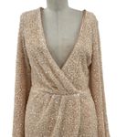 Michael Costello x Revolve Valerie Dress Mini Long Sleeve Sequin Ivory Medium Photo 3