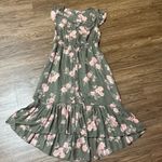 Lucky Brand High Low Short Flutter Sleeves Floral Dress Green Pink Size Medium Photo 13