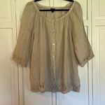 Saks 5th Avenue  100% linen blouse with crochet trim large Photo 1