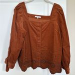 Madewell Corduroy Embroidered Tie-Sleeve Eyelet Button Front Blouse Top Photo 1