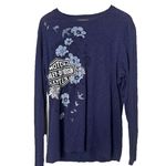 Harley Davidson Womens Large Navy Blue Traverse City MI Floral Long Sleeve Biker Photo 0