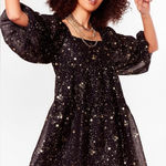Nasty Gal  Black and Metallic Gold Star Flouncy Babydoll Dress 6 Photo 0