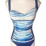 Disney Parks Minnie Mouse Retro Blue & White Striped One Piece Swimsuit Photo 2