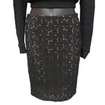 Diane Von Furstenberg  Black Lace Leather Trim Pencil Skirt Photo 1