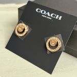 Coach Gold Tone Logo Crystal Stud Earrings Classic Round Pave Design NWT Photo 0