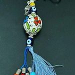 Handcrafted Floral Porcelain Bead Evil Eye KeyChain FOB Bag Charm Blue Photo 0