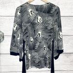 Navy Blue & White Boho Patterned Kimono Tie Back Blouse Top Size Large Photo 5