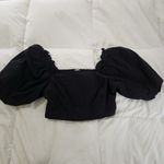Jason Wu  Black Crop Top size Large black puff sleeve cotton Photo 1