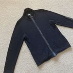 Chico's Chico’s Black Wool Blend Full Zip Coat Jacket Leather Trim Stretch Size 1 EUC Photo 1
