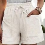 Plus Size Casual Shorts, Women's Plus Solid High Rise Elastic Drawstring Loose White Photo 0