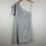 Antonio Melani Charli Striped Mini Dress Women 12 Linen One Shoulder Bow Party Photo 3