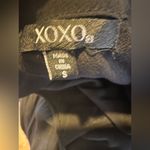 XOXO  black jumpsuit gold studs purple sequin thon strap zip pockets wide leg Photo 8