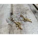Vintage Iridescent Star Dangle Earrings with Gold Cherub Angel Charms 3 Inch Photo 3